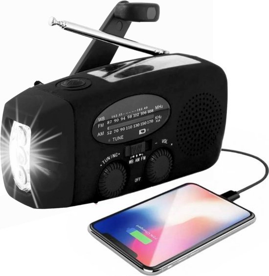 NoodRadio - DAB+/FM - Solar - 2000mAh - Powerbank - Dynamo - Zonnepaneel - Kamperen - Radio