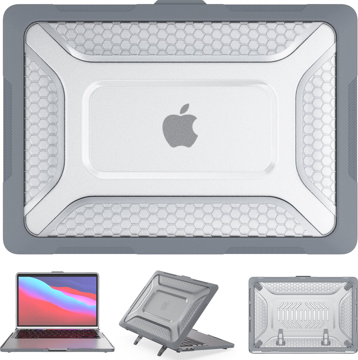 Turtle Shift Laptopcover Shield geschikt voor MacBook Pro 13' inch - 2022 / 2020 / 2018 - A2338 / A2289 / A2251 / A2159 / A1989 / A1706 / A1708 - Grijs