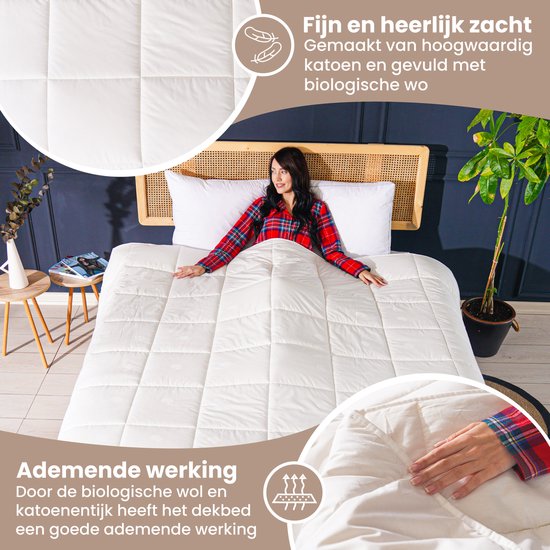 Sleep Comfy - Wollen Dekbed All Year Dekbed Enkel | 140x200 cm - 30 dagen Proefslapen - 100% Zuiver Australische Scheerwol - Anti Allergie Dekbed - Wasbaar - Eenpersoons Dekbed- Zomerdekbed & Winterdekbed