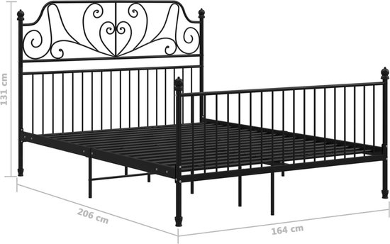 Cadre de lit vidaXL - Métal - 160x200 cm - Zwart Cadre de lit en métal - Lit double - Colonne de lit noire - Confort de sommeil - Lit pour Adultes