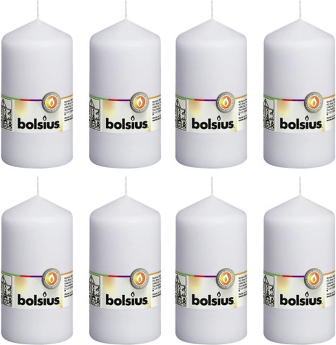 Bolsius Stompkaarsen 8 st 130x68 mm wit