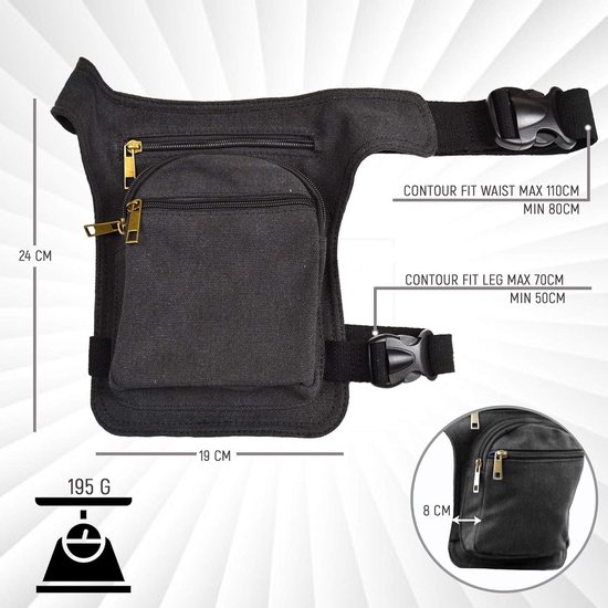 WACCET Beentas voor heren en dames, multifunctionele tactische beentas, waterdichte heuptas voor fietsen en motorfiets, hondentraining, wandelen, zwart l2, 15 cm x 8,5 cm x 20