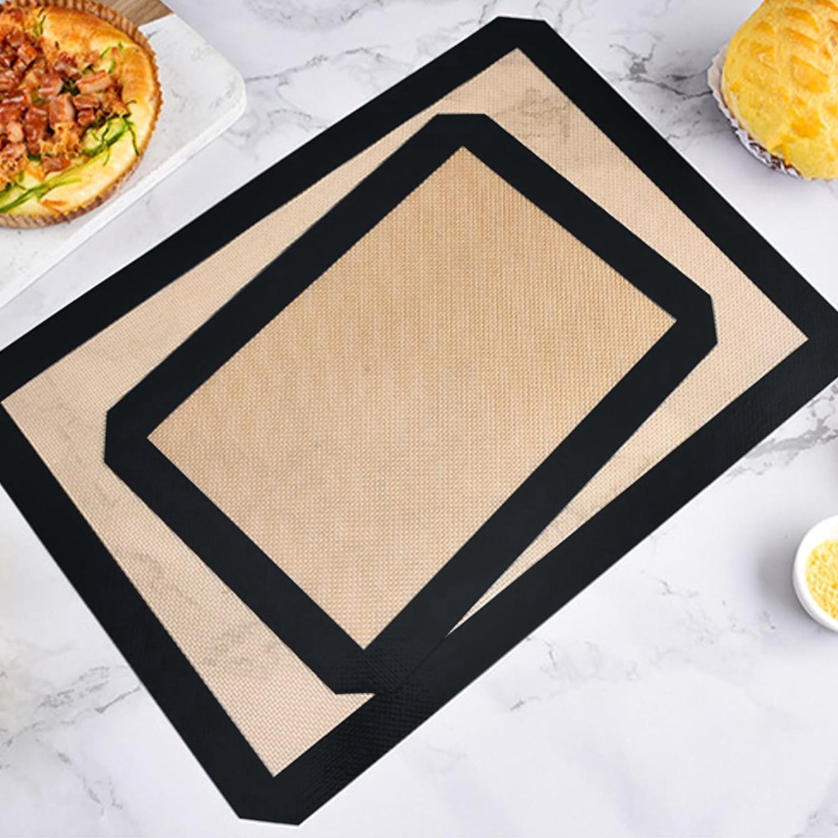 Siliconen bakmat, premium antiaanbakmat, bakmat van voedingskwaliteit, verpakking van 3 herbruikbare ovenvoeringen, deegrolmat, aanrechtmat van voedingskwaliteit (zwart)