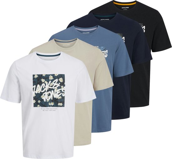 JACK&JONES PLUS JJHAWAII SHAPE TEE SS CREW NECK 5P PLS Heren T-shirt - Black Moonbeam/Sky Captain/ Oceanview/White