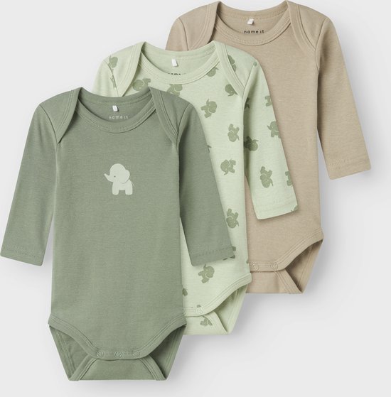 Name It baby jongens romper 3P LS SEA FOAM ELEPHANT Sea Foam