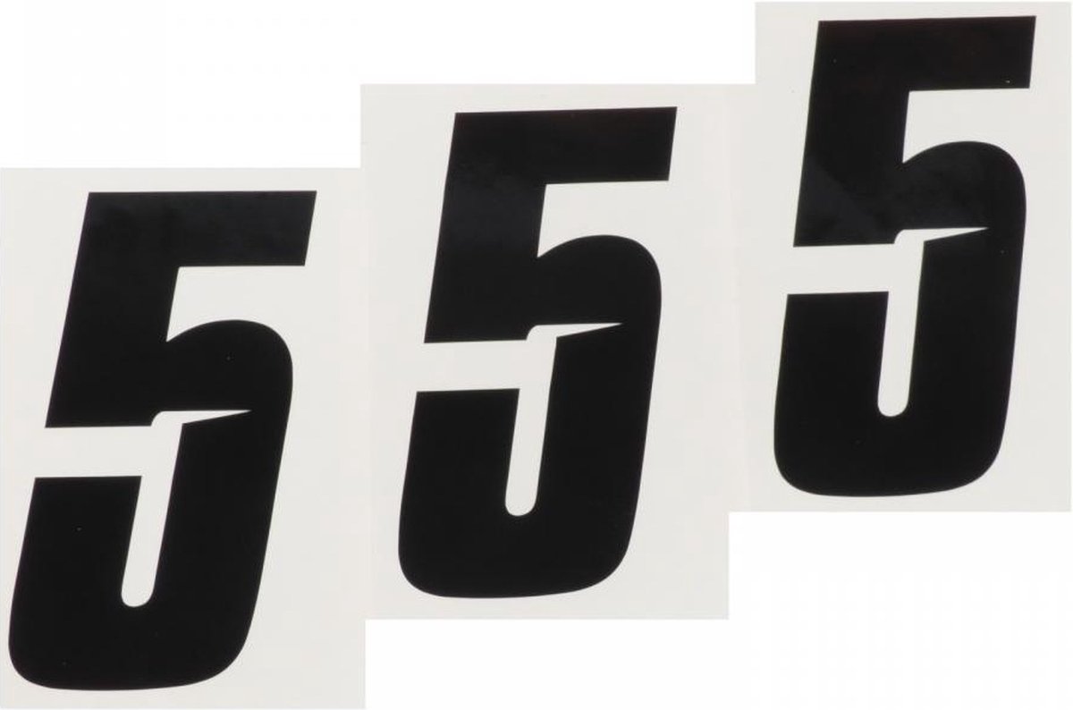 Lot de 3 sticker autocollant numéro de course cinq 5 noir Blackbird 100x50 pour moto