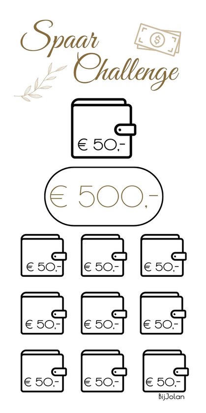 004 Cash Stuffing Challenge Kaarten - 10 stuks - Gelamineerd - BijJolan - Budgetplanner - Spaar Challenge kaarten