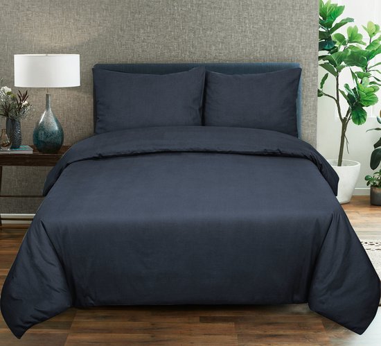 DoubleDry Dekbedovertrek 100% Natuurlijk Katoen - Eenpersoons 140x200/220 cm + 1 Kussensloop - Ademend & Zacht - Grijsblauw van DoubleDry — afbeelding 4