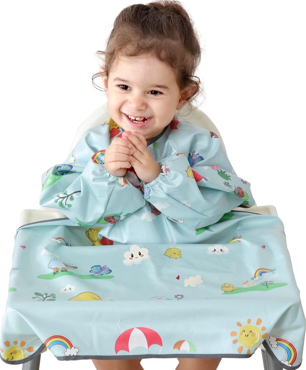 Goedkoopste JGS ® Waterdichte Slab met Mouwen voor Peuters, Gemakkelijk te Bevestigen aan Kinderstoel, Grijs