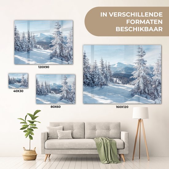 MuchoWow® Peinture sur verre 160x120 cm - Peinture sur verre acrylique - Paysage d'hiver - Nature - Berg - Arbres - Neige - Photo sur verre - Décoration murale salon - Décoration murale chambre - Peintures