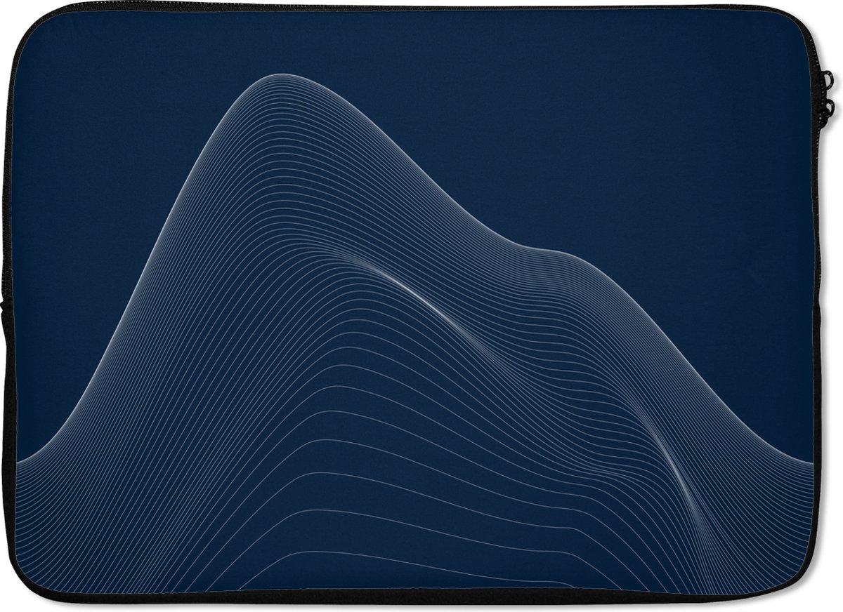 Laptophoes 14 inch - Lijnen - Abstract - Blauw - Wit - Laptop sleeve - Binnenmaat 33x23 cm - Zwarte achterkant