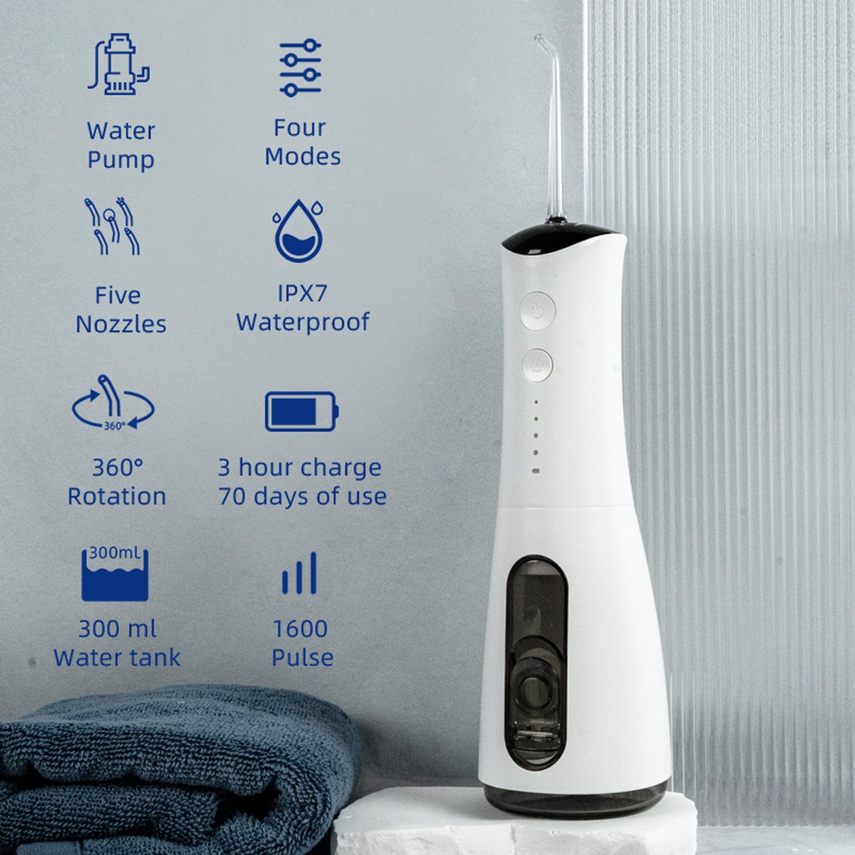 Bol.com Waterflosser - Monddouche - Elektrisch Flosapparaat - Draadloos En Oplaadbaar - 5 Opzetstukken aanbieding