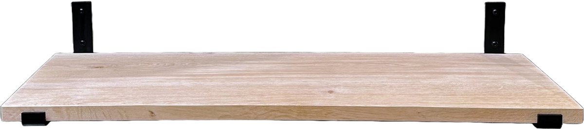 GoudmetHout Wandplank Industrieel - 160 x 40 cm Muurplank - Eiken Hout - Decoratie Wandrek & Boekenrek - Hangplank Keuken - Wall Shelf + 2 Mat Zwarte Plankdragers van Staal