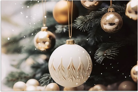 Poster 120x80 cm - Kerstboom - Kerst - Kerstballen - Goud - Posters - Kamer decoratie - Wanddecoratie woonkamer - Muurdecoratie slaapkamer - Kerstversiering - Kerstdecoratie voor binnen - Kerstmis