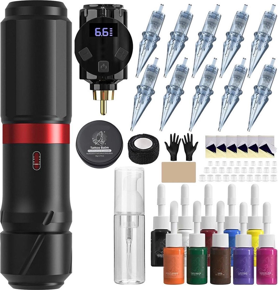 White-label Premium Tattoo Machine met Accessoires - Tattoo Machines Draadloos - Tattoo Set Inclusief Inkt en Naalden - Tattoo Kit voor Professionals en Beginners
