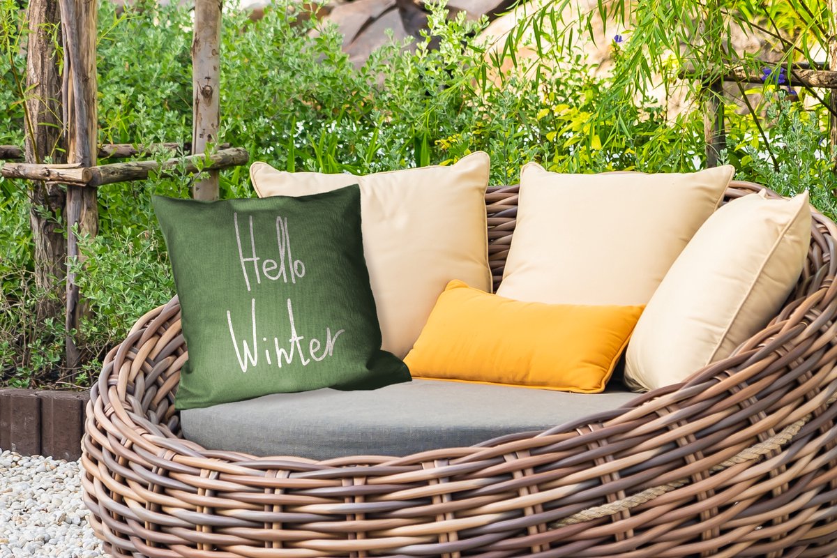 Tuinkussen - Quotes - Hello winter - Groen - Kerstmis - December - 40x40 cm - Weerbestendig