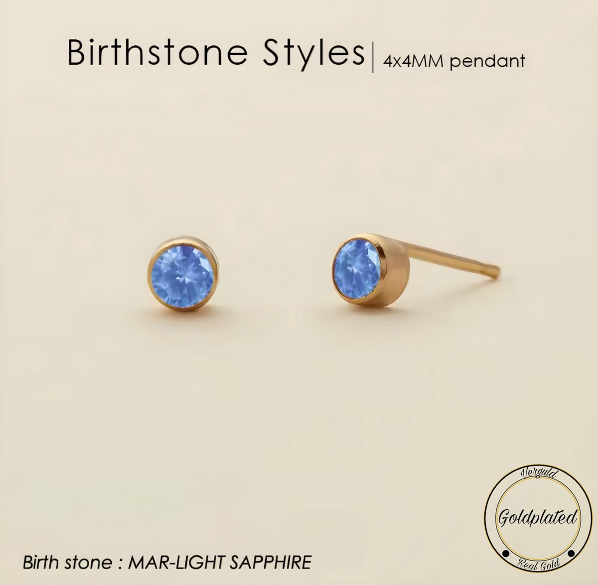 Borasi Birthstone Oorbellen Maart | Goldplated | Lichtblauw | Dames Sieraden |