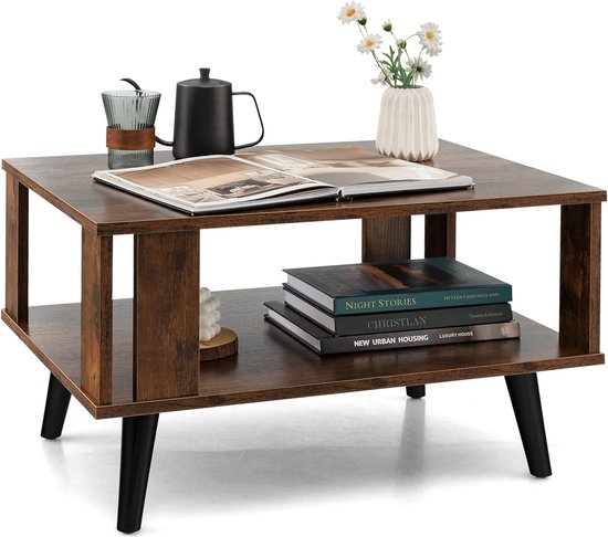 Salontafel/Bijzettafel In Marmerlook, Rechthoekige Bijzettafel Met 2 Niveaus Metalen Frame En Geometrische Poten Draagvermogen Van 95 Kg Minimalistische Woonkamertafel Wit 120 X 59 5 X 48 Cm P 010747348917