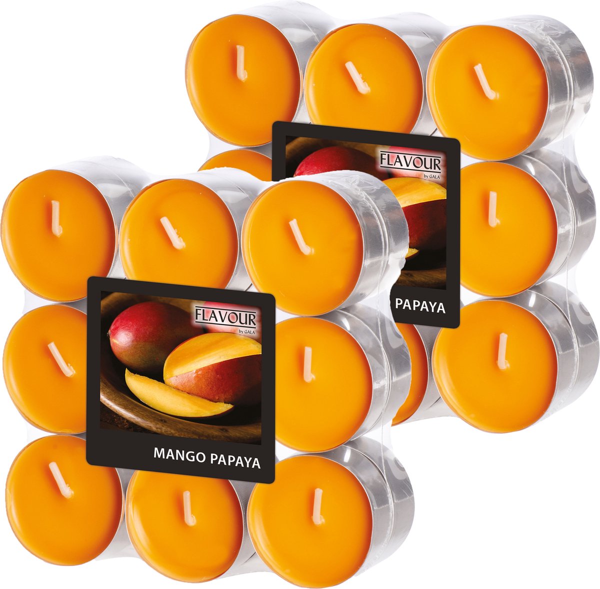 Conpax Candles Geur theelichtjes/waxinelichtjes - 36x - Mango-Papaya aroma - 4,5 branduren Donkergeel
