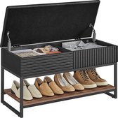 O'DADDY® Schoenenbank - Halbank - Zitbank Met Opbergruimte - Bankje - Halbankje Met Zitkussen - 80 x 35 x 46 cm - Zwart Metaal/Bruin Hout