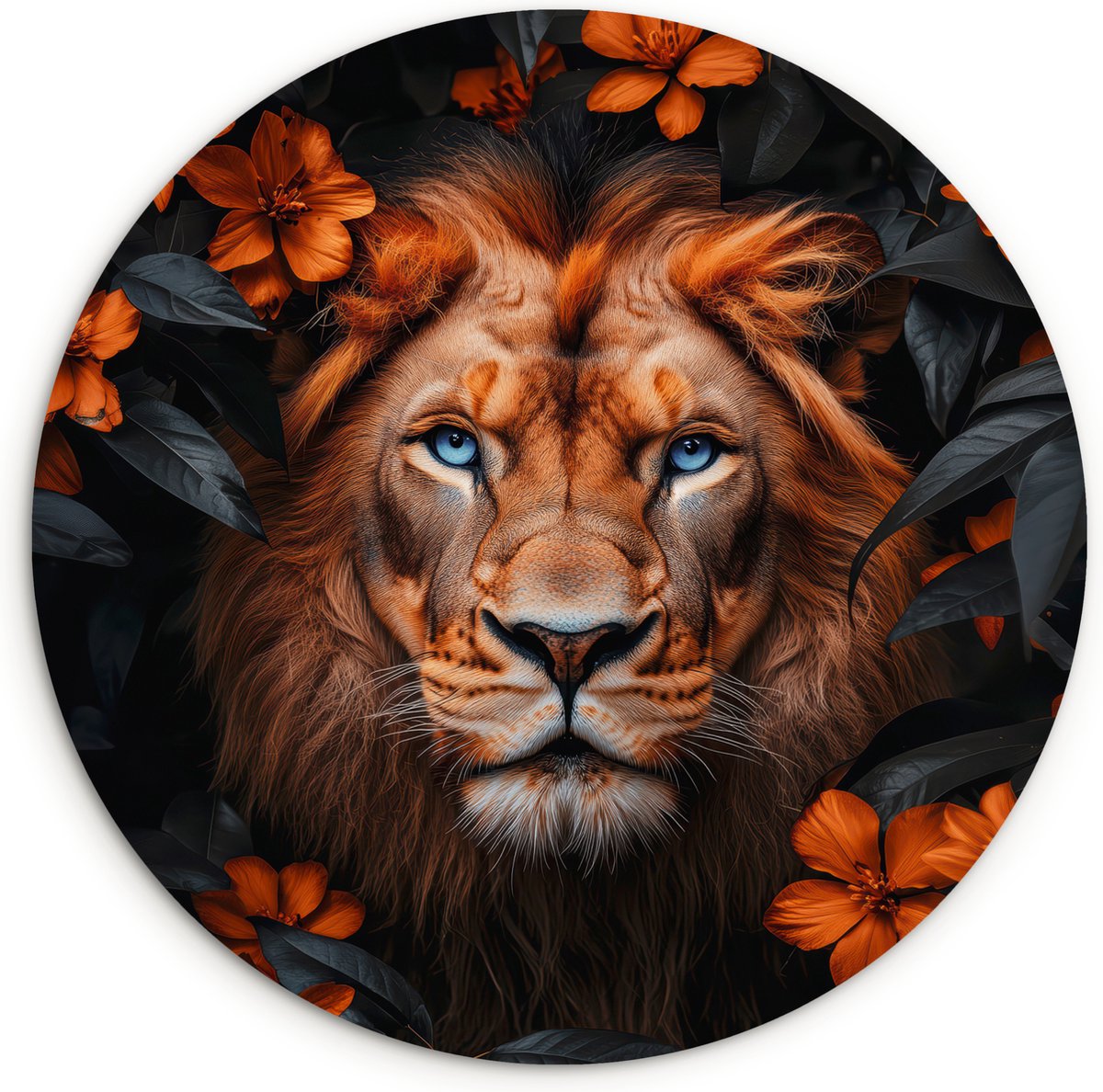 WallCircle Wandcirkel 120x120 cm - Muurcirkel Leeuw - Dieren portret - Natuur - Bloemen - Dier - Muurdecoratie woonkamer - Wanddecoratie slaapkamer - Kamer decoratie accessoires - Ronde schilderijen