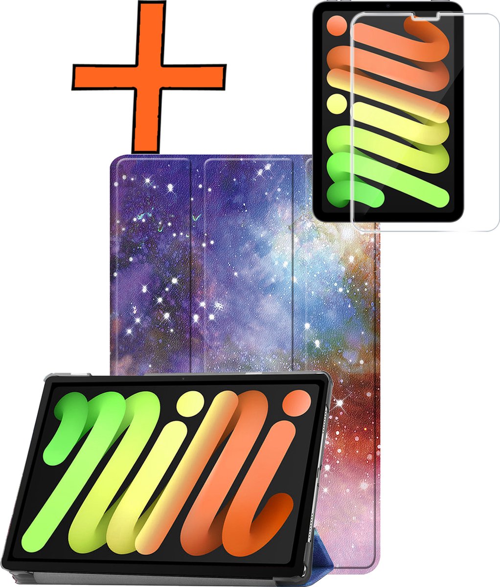 Hoesje - Geschikt voor Apple iPad Mini 7 (2024) - 8.3 inch - 7e Generatie - Met Screenprotector - Trifold Bookcase - Hard Cover - Hardcover Book Case - Tablet Hoes - Galaxy