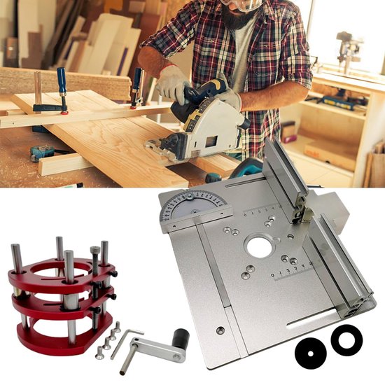 Freestafel voor bovenfrees - Graveerhulpgereedschap - Diameter 64-65 mm - Set van 3 freestafelinlegplaten - Liftbasis 51 mm