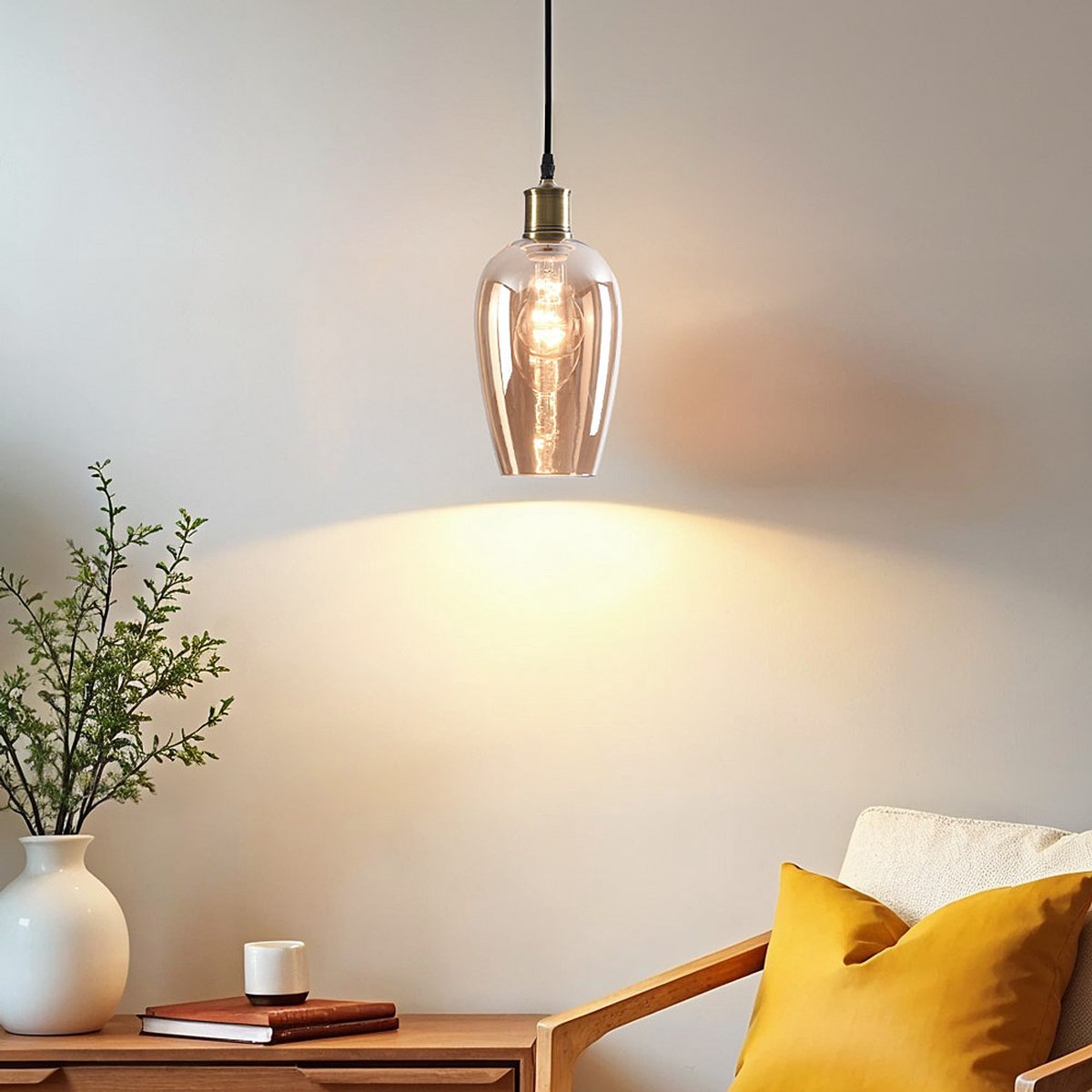 LumenXL 1-lichts hanglamp Verona amber - langwerpig egaal glas