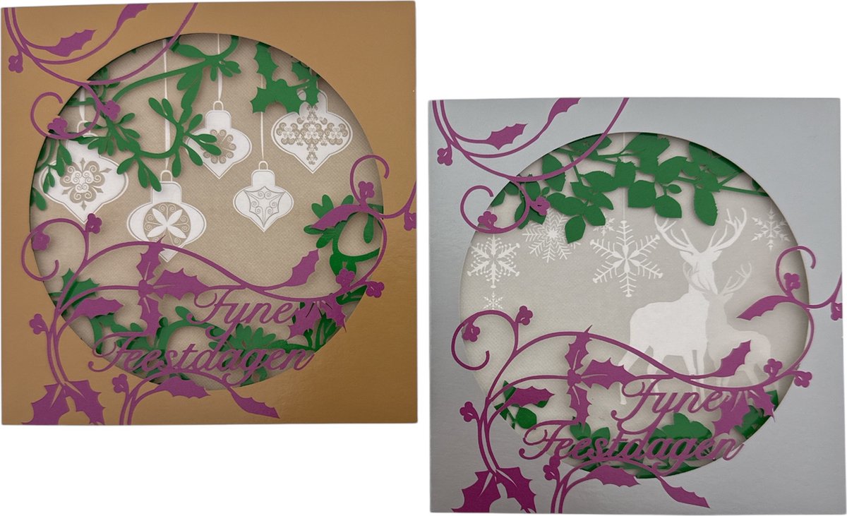 10 Dubbele 3D Gestanste Kerstkaarten Met Envelop - Fijne Feestdagen - 2 Designs - 12.5 x 12.5 cm