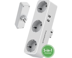 Travelhawk Verdeelstekker 3 Voudig - Stopcontact Splitter - 2 USB Poorten - Wit