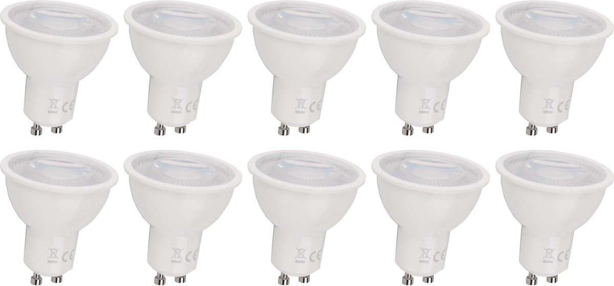 GU10 spot warmwit dimbaar - 10 stuks PAR16 bajonetsluiting | LED 6W ~ 510Lm = 42W halogeenlicht 120° - 2700K 230V