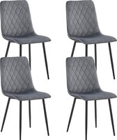 Colenis® - Elise Eetkamerstoel - Set Van 4 - Grijs - Velvet - Fluweel - Industrieel