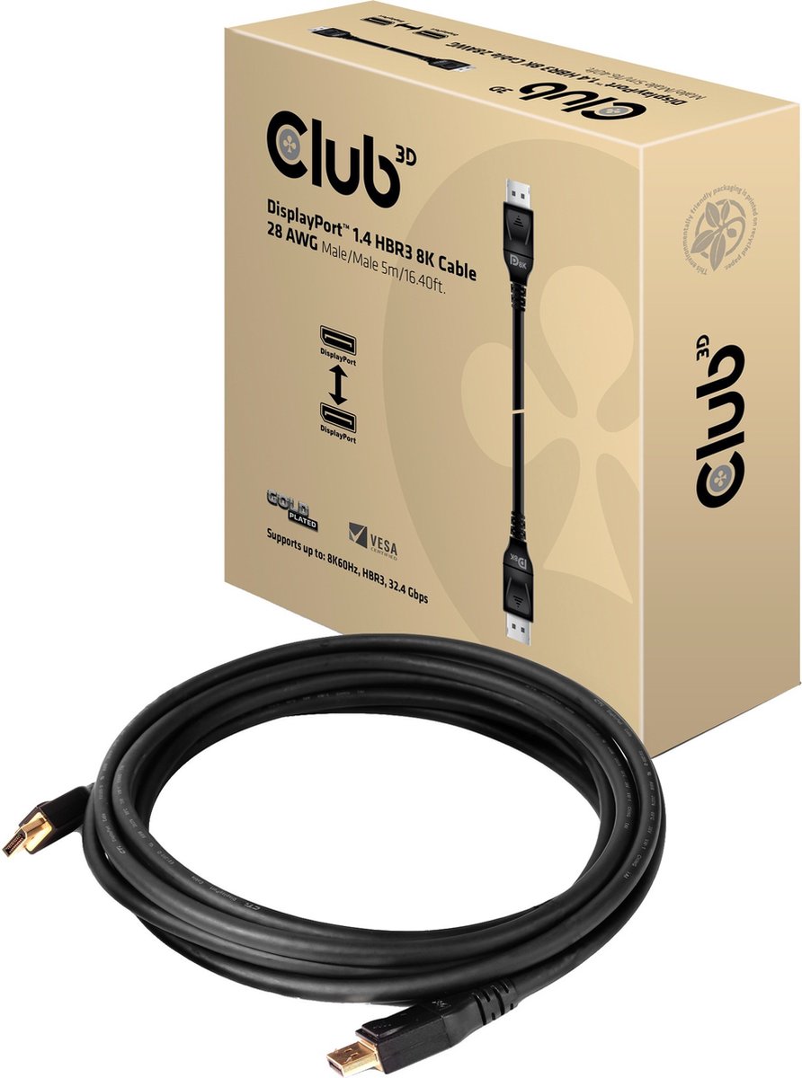 Club 3D DisplayPort™ 1.4 HBR3 8K-kabel M/M 5m /16,40ft