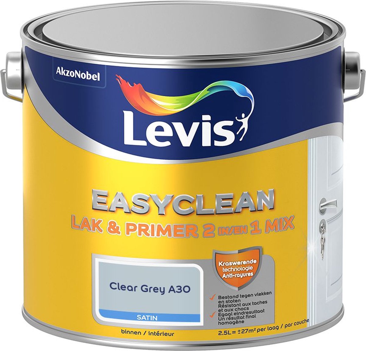 Levis - Easyclean Lak & Primer 2-In-1 Mix - Clear Grey A30 - Mengverf - 2,5 L
