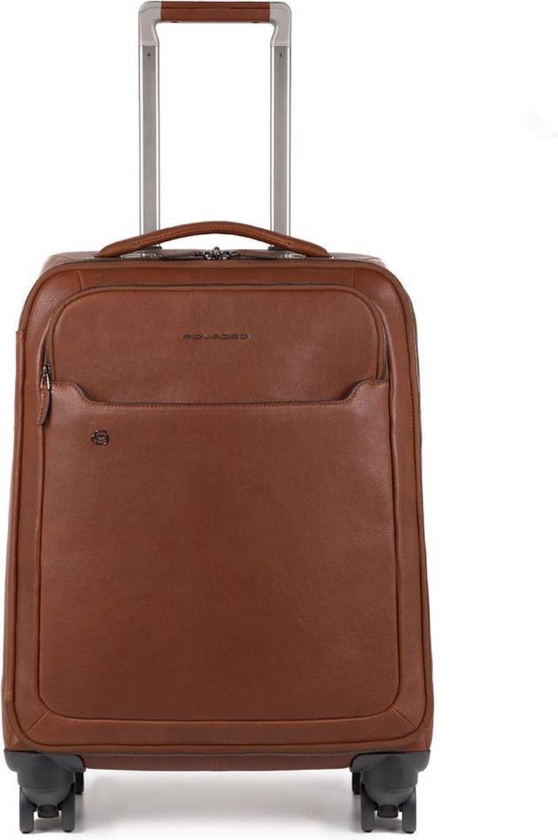 Piquadro Black Square Laptop/iPad Slim Cabin 4-Wheel Trolley Tobacco