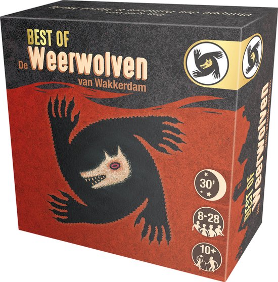 Doos met "BEST OF De Weerwolven van Wakkerdam". Zwart silhouet van weerwolf op rode achtergrond.