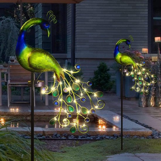 Tuinverlichting op zonne-energie, metalen pauw tuindecoratie, waterdicht, zonne-staak, decoratieve verlichting voor buiten, terras, gazon, veranda, cadeau voor moeder, oma Tuinverlichting op zonne-energie, metalen pauw tuindecoratie, waterdicht, zonne-staak, decoratieve verlichting voor buiten, terras, gazon, veranda, cadeau voor moeder, oma