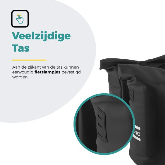 Voltano Dubbele Fietstas Rolltop E-bike Pro - Zwart - 48 Liter - 100% Waterdicht - Fietstassen Electrische Fietsen