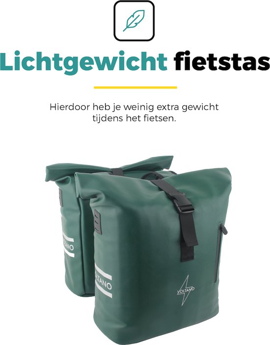 Voltano Dubbele Fietstas Rolltop E-bike Pro - Olijf Groen - 48 Liter - 100% Waterdicht - Fietstassen Electrische Fietsen