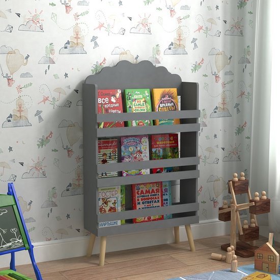 Lina® Kinderboekenkast Wolkenontwerp - 3 Niveaus - Grijs