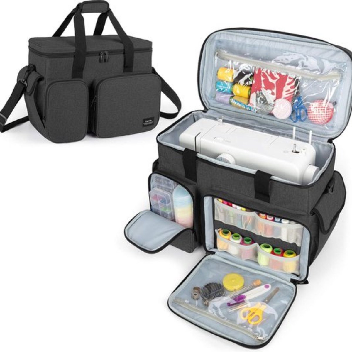Naaimachine tas, naaimachine tas, transport- en opbergtas, compatibel met de meeste standaard naaimachines en accessoires (lege tas), zwart