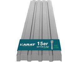FLOORDIREKT 15 stuks Dakpanelen - 115 x 45 cm - Profielplaat SET incl. Schroeven - 7,7 m² - Muurplaat Dakplaat - Dikte 0,25 mm - Gevelbekleding - Lichtgrijs