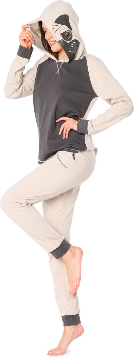 Ladeheid Dames Pyjama - met Capuchon - Lange mouwen - Lange broek - Katoen - LA-LA40-238-PJ - Beige Mop