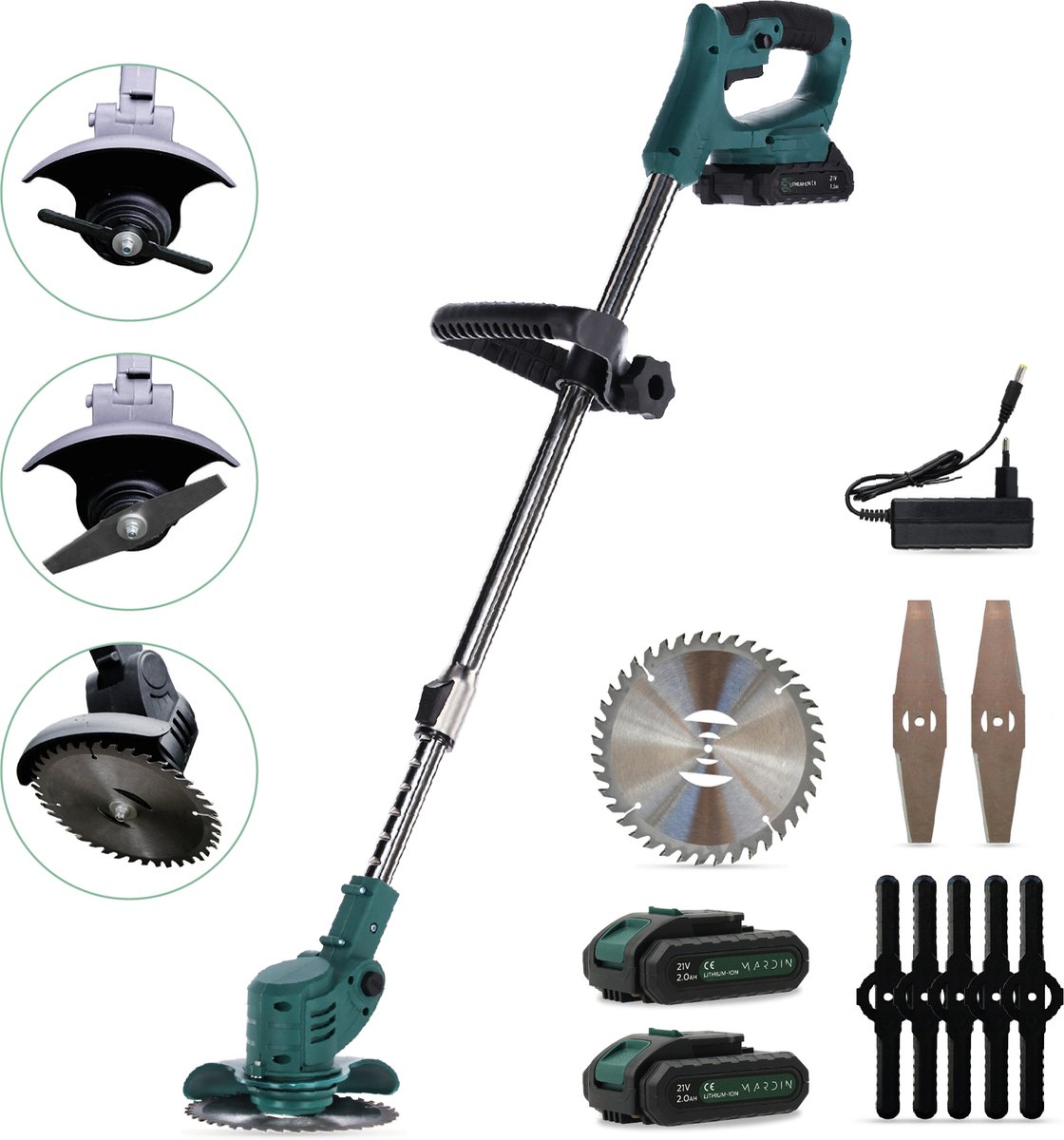 Mardin Kantenmaaier - Grastrimmer - Bosmaaier - Incl. 2 accu's en lader - Zwart/Groen