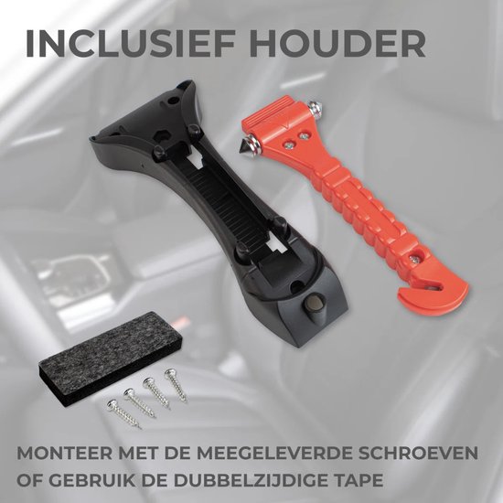 Lifehammer - 2 pièces - Marteau d'urgence avec coupe-ceinture - Marteau de sécurité Incl. Support - Oranje