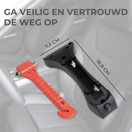 Lifehammer - 2 pièces - Marteau d'urgence avec coupe-ceinture - Marteau de sécurité Incl. Support - Oranje