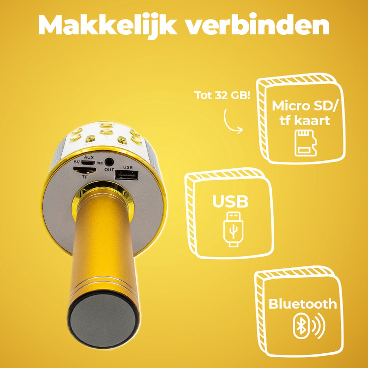 Denver Karaoke Microfoon - Bluetooth - Karaoke - Ingebouwde Speaker - AUX - MicroSD - KMS20GO - Goud — afbeelding 9