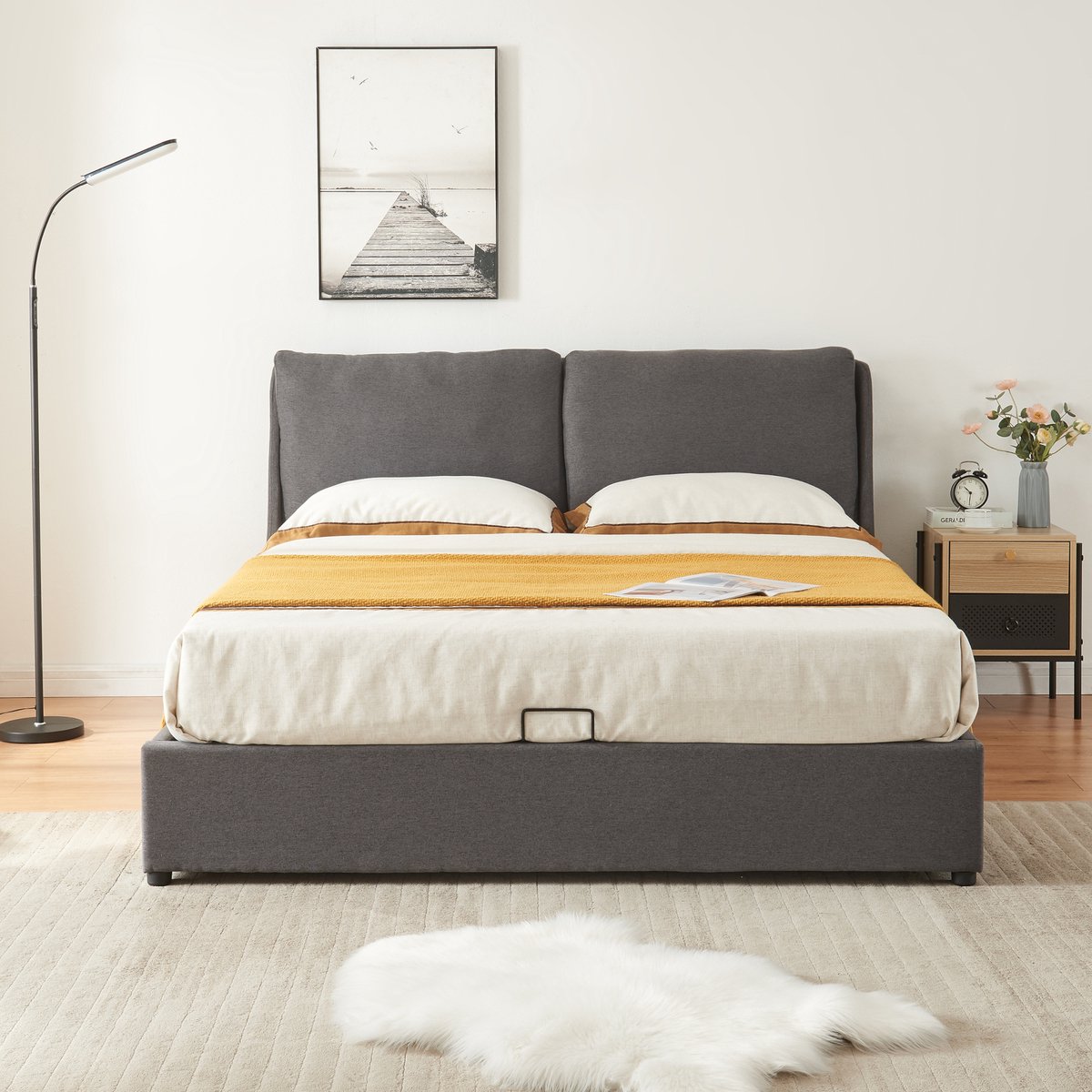 Tweepersoonsbed Lunner met matras 200x140 cm donkergrijs [en.casa] [neu.haus]