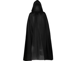 Cape - 140cm - Zwart - Carnaval - Halloween - Halloween Kostuum voor Kinderen - Halloween Kostuum Volwassenen - Verkleedkleding - Zwarte Cape - Cape met Capuchon