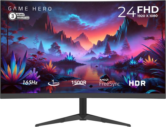 GAME HERO® 24 inch Full HD VA Curved Gaming Monitor - 165Hz - 1ms